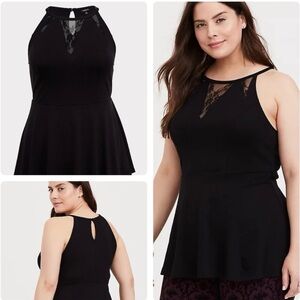 🆕 TORRID Black Lace Keyhole Peplum Cami